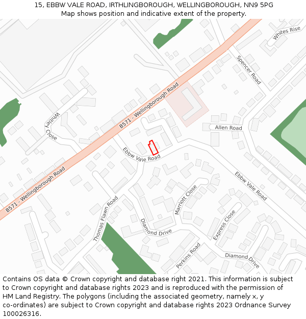 15, EBBW VALE ROAD, IRTHLINGBOROUGH, WELLINGBOROUGH, NN9 5PG: Location map and indicative extent of plot