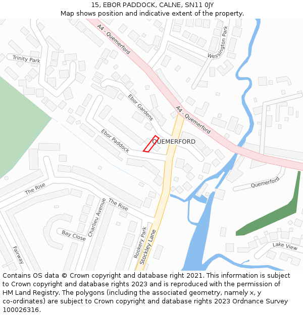15, EBOR PADDOCK, CALNE, SN11 0JY: Location map and indicative extent of plot