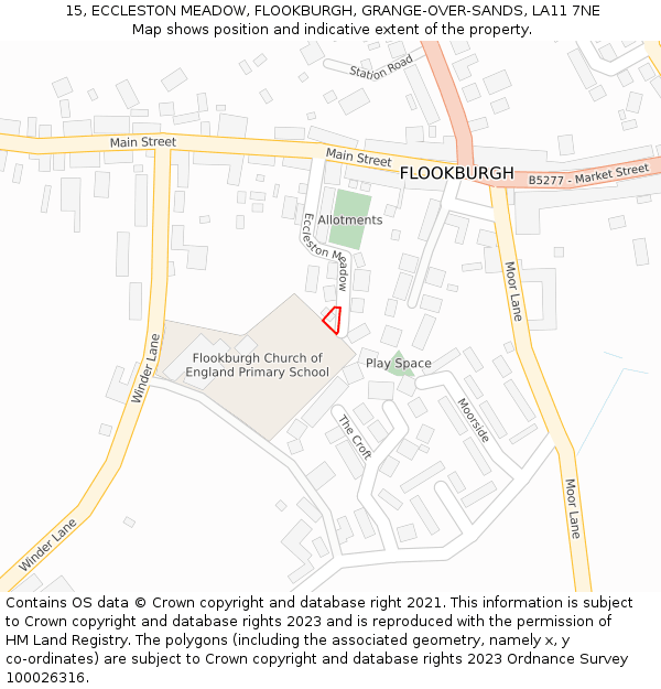 15, ECCLESTON MEADOW, FLOOKBURGH, GRANGE-OVER-SANDS, LA11 7NE: Location map and indicative extent of plot