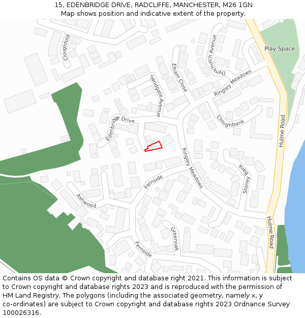 15, EDENBRIDGE DRIVE, RADCLIFFE, MANCHESTER, M26 1GN: Location map and indicative extent of plot