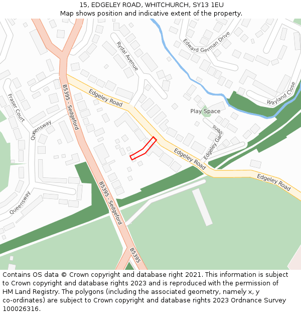 15, EDGELEY ROAD, WHITCHURCH, SY13 1EU: Location map and indicative extent of plot