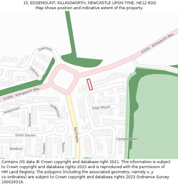 15, EDGEMOUNT, KILLINGWORTH, NEWCASTLE UPON TYNE, NE12 6GG: Location map and indicative extent of plot