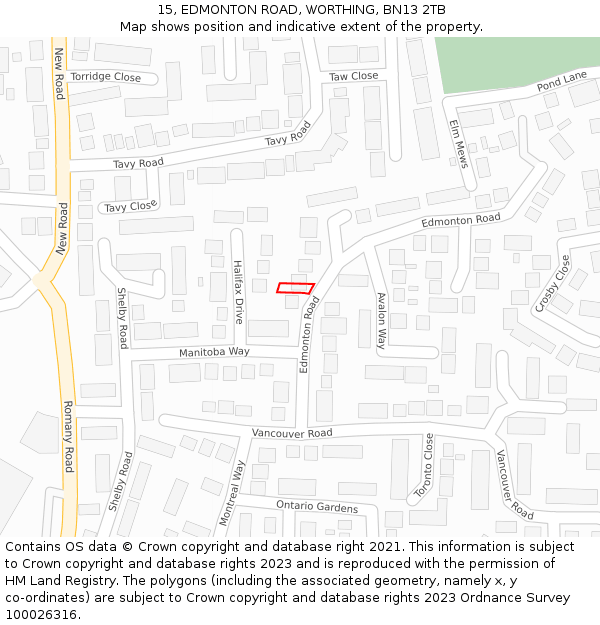 15, EDMONTON ROAD, WORTHING, BN13 2TB: Location map and indicative extent of plot
