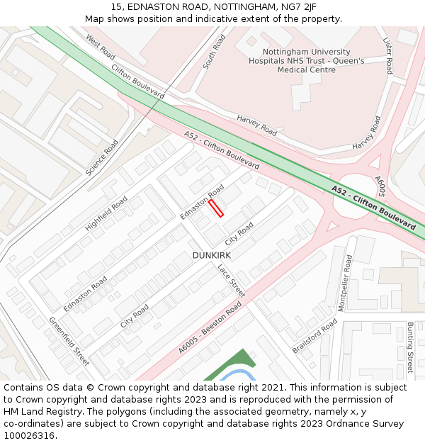 15, EDNASTON ROAD, NOTTINGHAM, NG7 2JF: Location map and indicative extent of plot