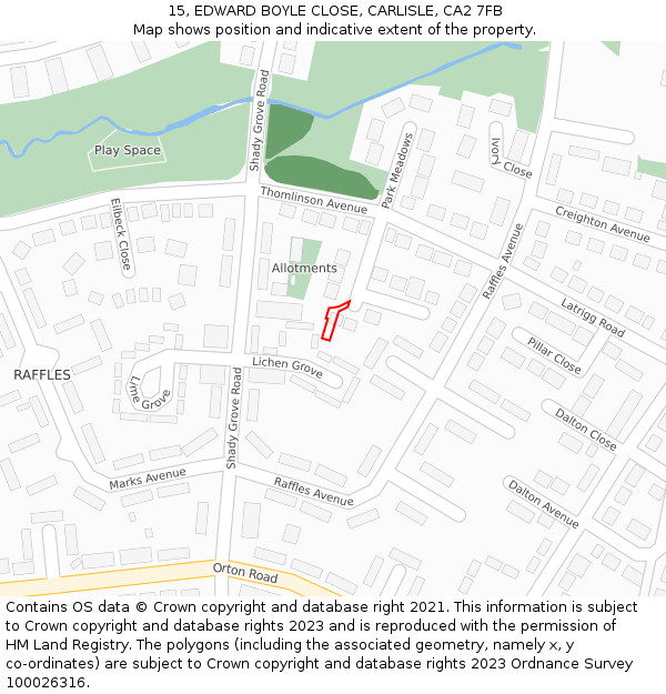 15, EDWARD BOYLE CLOSE, CARLISLE, CA2 7FB: Location map and indicative extent of plot