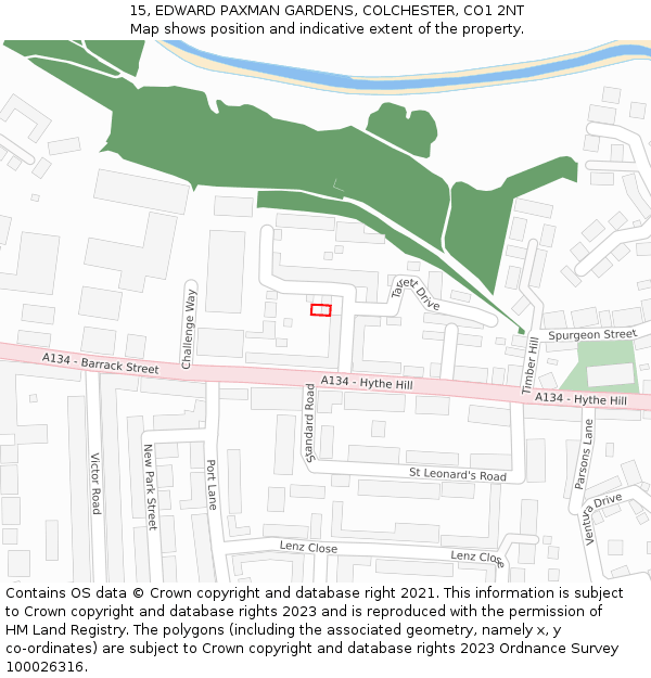 15, EDWARD PAXMAN GARDENS, COLCHESTER, CO1 2NT: Location map and indicative extent of plot