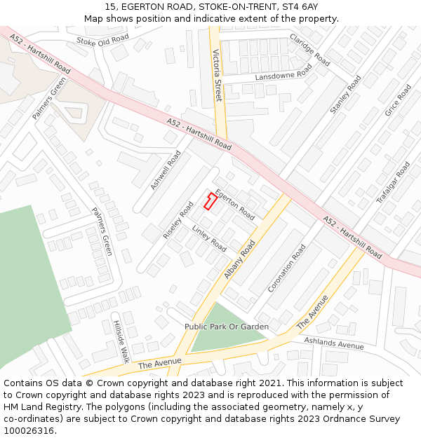15, EGERTON ROAD, STOKE-ON-TRENT, ST4 6AY: Location map and indicative extent of plot
