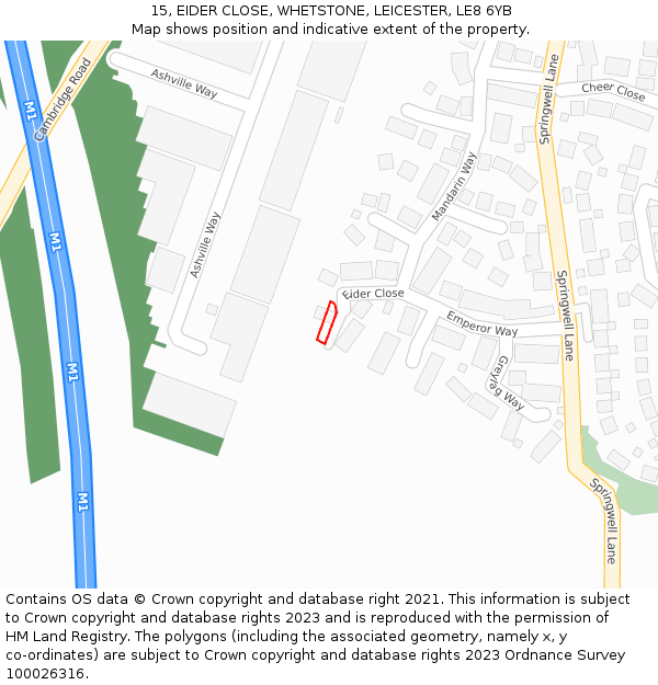 15, EIDER CLOSE, WHETSTONE, LEICESTER, LE8 6YB: Location map and indicative extent of plot