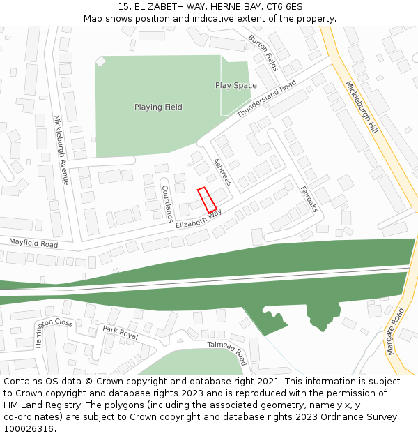 15, ELIZABETH WAY, HERNE BAY, CT6 6ES: Location map and indicative extent of plot