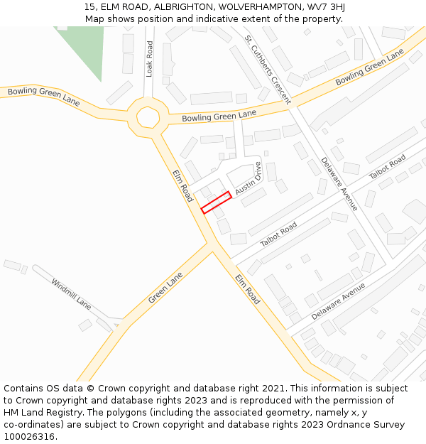 15, ELM ROAD, ALBRIGHTON, WOLVERHAMPTON, WV7 3HJ: Location map and indicative extent of plot