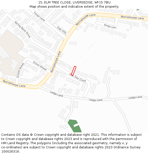 15, ELM TREE CLOSE, LIVERSEDGE, WF15 7BU: Location map and indicative extent of plot