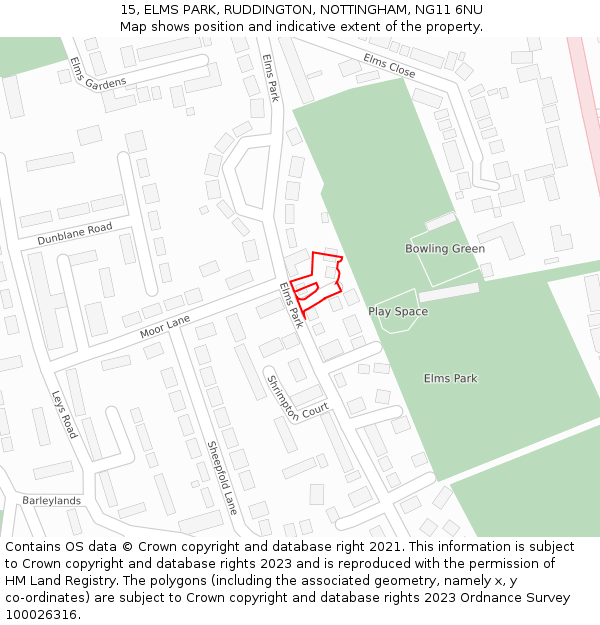 15, ELMS PARK, RUDDINGTON, NOTTINGHAM, NG11 6NU: Location map and indicative extent of plot