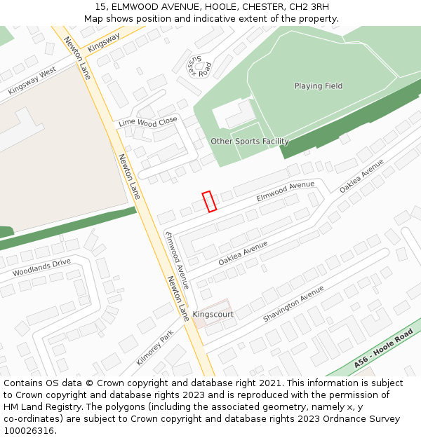 15, ELMWOOD AVENUE, HOOLE, CHESTER, CH2 3RH: Location map and indicative extent of plot