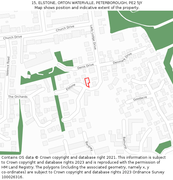 15, ELSTONE, ORTON WATERVILLE, PETERBOROUGH, PE2 5JY: Location map and indicative extent of plot