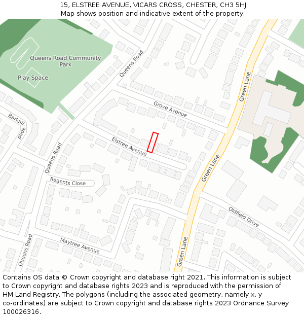 15, ELSTREE AVENUE, VICARS CROSS, CHESTER, CH3 5HJ: Location map and indicative extent of plot