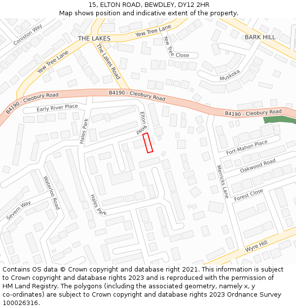 15, ELTON ROAD, BEWDLEY, DY12 2HR: Location map and indicative extent of plot