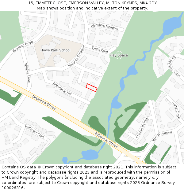 15, EMMETT CLOSE, EMERSON VALLEY, MILTON KEYNES, MK4 2DY: Location map and indicative extent of plot