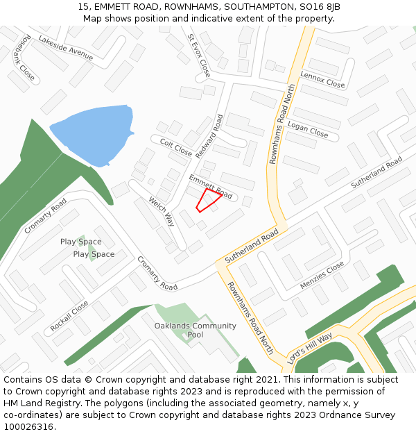 15, EMMETT ROAD, ROWNHAMS, SOUTHAMPTON, SO16 8JB: Location map and indicative extent of plot