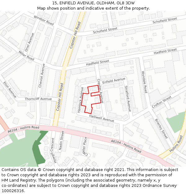 15, ENFIELD AVENUE, OLDHAM, OL8 3DW: Location map and indicative extent of plot