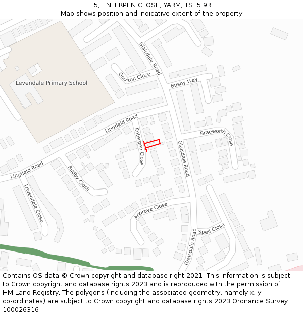 15, ENTERPEN CLOSE, YARM, TS15 9RT: Location map and indicative extent of plot