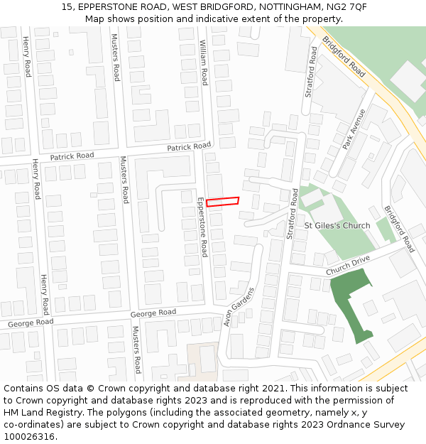 15, EPPERSTONE ROAD, WEST BRIDGFORD, NOTTINGHAM, NG2 7QF: Location map and indicative extent of plot