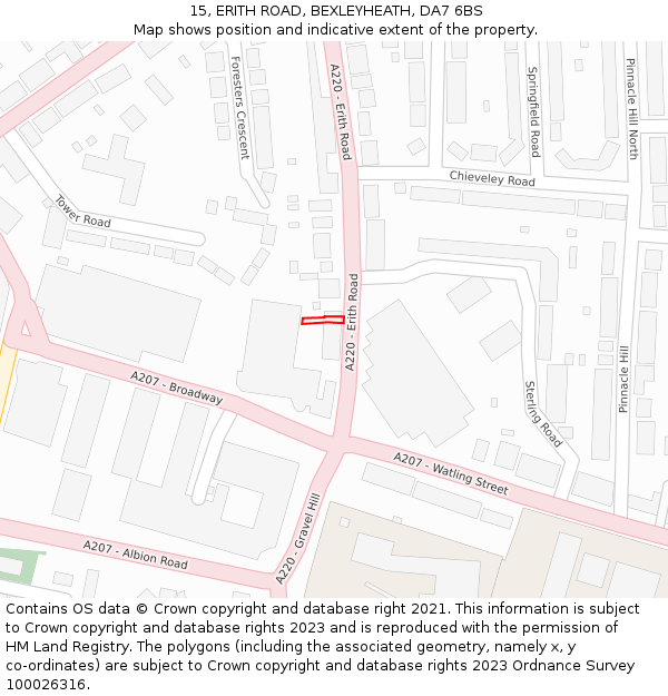 15, ERITH ROAD, BEXLEYHEATH, DA7 6BS: Location map and indicative extent of plot