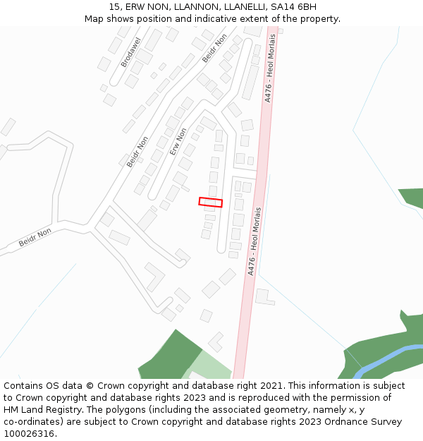 15, ERW NON, LLANNON, LLANELLI, SA14 6BH: Location map and indicative extent of plot