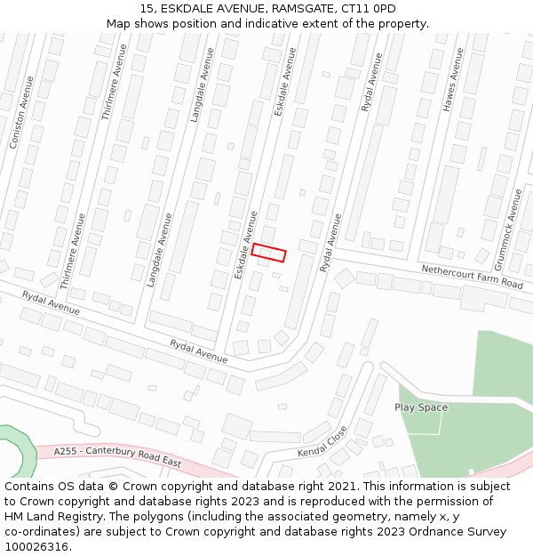 15, ESKDALE AVENUE, RAMSGATE, CT11 0PD: Location map and indicative extent of plot