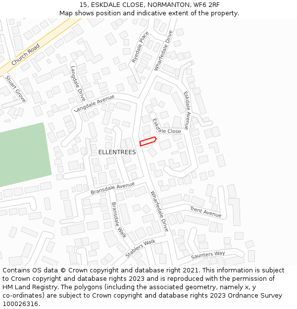 15, ESKDALE CLOSE, NORMANTON, WF6 2RF: Location map and indicative extent of plot
