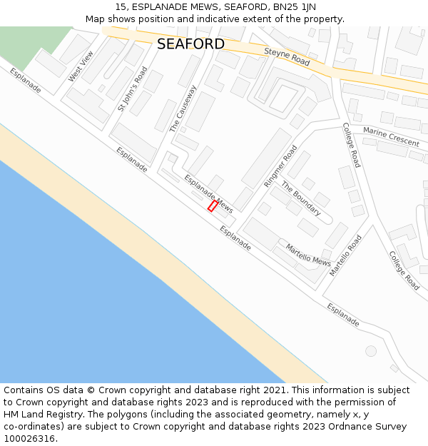 15, ESPLANADE MEWS, SEAFORD, BN25 1JN: Location map and indicative extent of plot