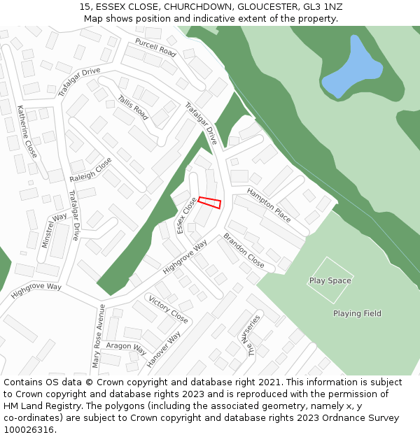 15, ESSEX CLOSE, CHURCHDOWN, GLOUCESTER, GL3 1NZ: Location map and indicative extent of plot