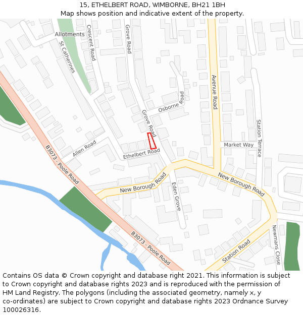 15, ETHELBERT ROAD, WIMBORNE, BH21 1BH: Location map and indicative extent of plot