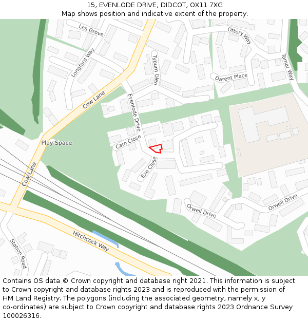 15, EVENLODE DRIVE, DIDCOT, OX11 7XG: Location map and indicative extent of plot