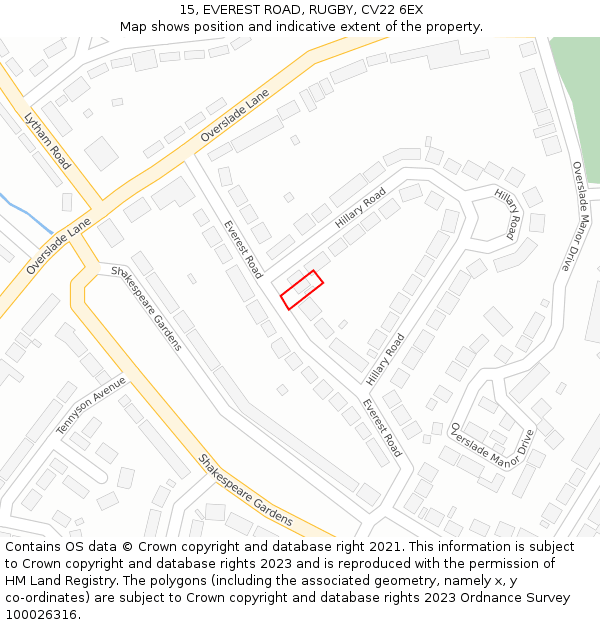 15, EVEREST ROAD, RUGBY, CV22 6EX: Location map and indicative extent of plot