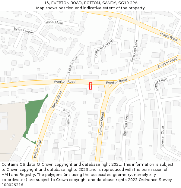 15, EVERTON ROAD, POTTON, SANDY, SG19 2PA: Location map and indicative extent of plot