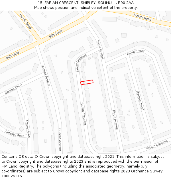 15, FABIAN CRESCENT, SHIRLEY, SOLIHULL, B90 2AA: Location map and indicative extent of plot