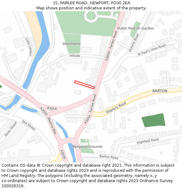 15, FAIRLEE ROAD, NEWPORT, PO30 2EA: Location map and indicative extent of plot