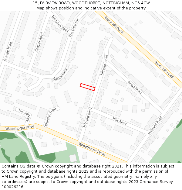 15, FAIRVIEW ROAD, WOODTHORPE, NOTTINGHAM, NG5 4GW: Location map and indicative extent of plot