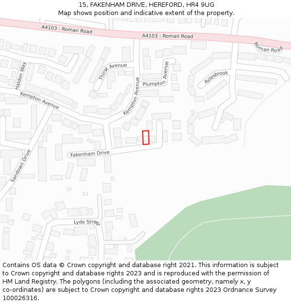 15, FAKENHAM DRIVE, HEREFORD, HR4 9UG: Location map and indicative extent of plot