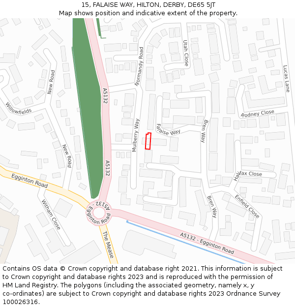 15, FALAISE WAY, HILTON, DERBY, DE65 5JT: Location map and indicative extent of plot
