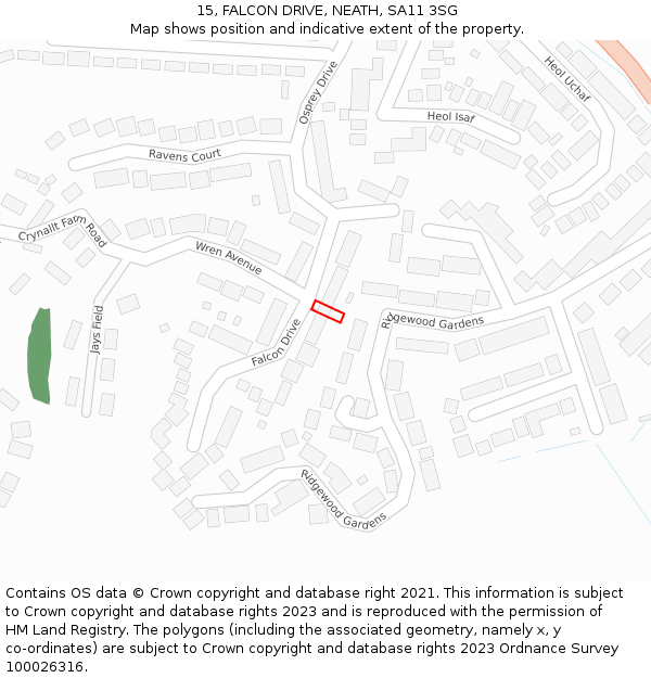 15, FALCON DRIVE, NEATH, SA11 3SG: Location map and indicative extent of plot