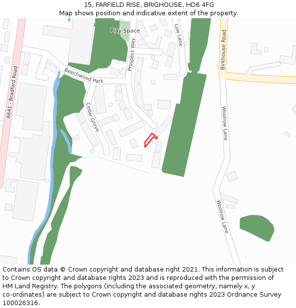 15, FARFIELD RISE, BRIGHOUSE, HD6 4FG: Location map and indicative extent of plot