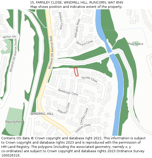 15, FARNLEY CLOSE, WINDMILL HILL, RUNCORN, WA7 6NN: Location map and indicative extent of plot