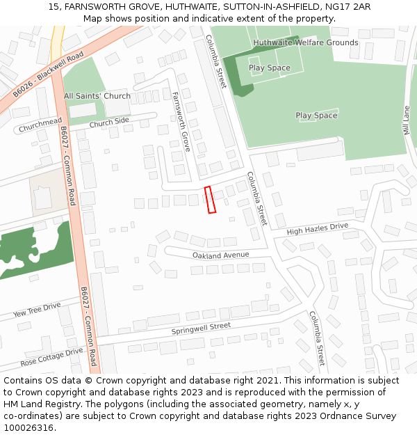 15, FARNSWORTH GROVE, HUTHWAITE, SUTTON-IN-ASHFIELD, NG17 2AR: Location map and indicative extent of plot