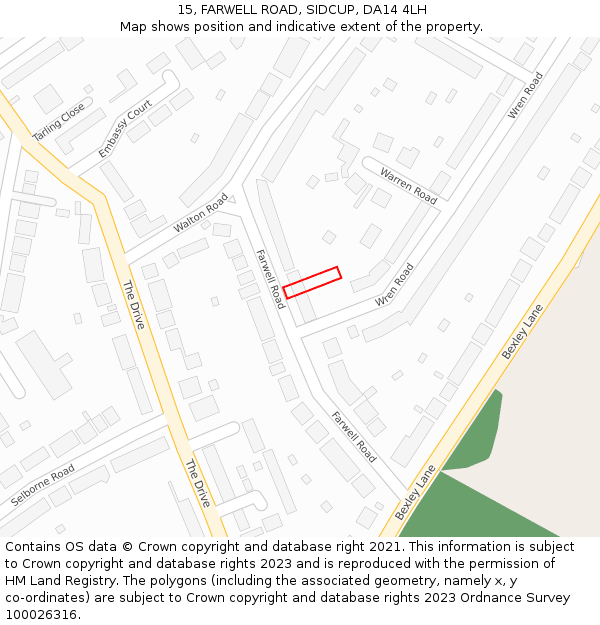 15, FARWELL ROAD, SIDCUP, DA14 4LH: Location map and indicative extent of plot