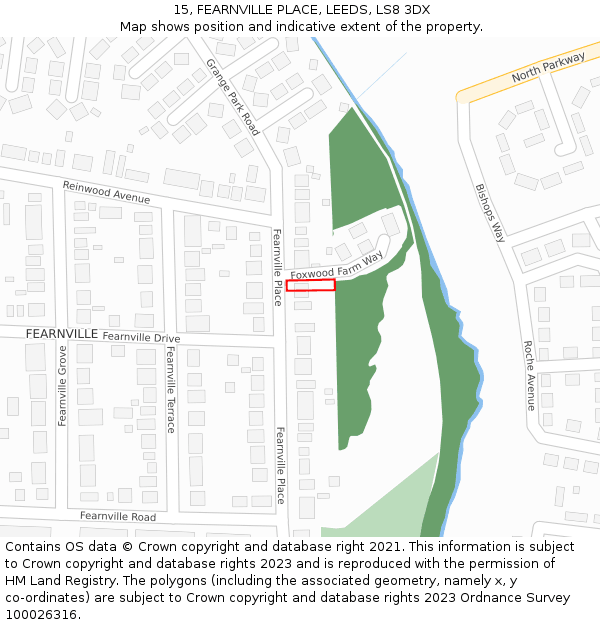 15, FEARNVILLE PLACE, LEEDS, LS8 3DX: Location map and indicative extent of plot