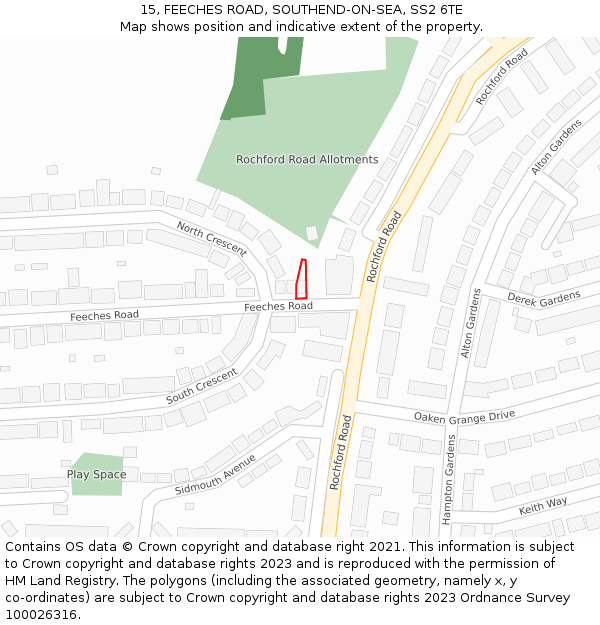 15, FEECHES ROAD, SOUTHEND-ON-SEA, SS2 6TE: Location map and indicative extent of plot