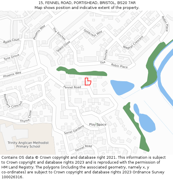 15, FENNEL ROAD, PORTISHEAD, BRISTOL, BS20 7AR: Location map and indicative extent of plot