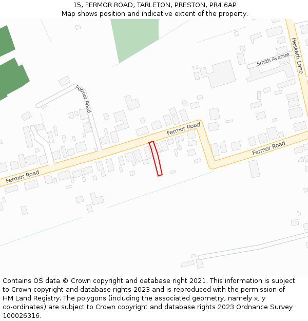 15, FERMOR ROAD, TARLETON, PRESTON, PR4 6AP: Location map and indicative extent of plot