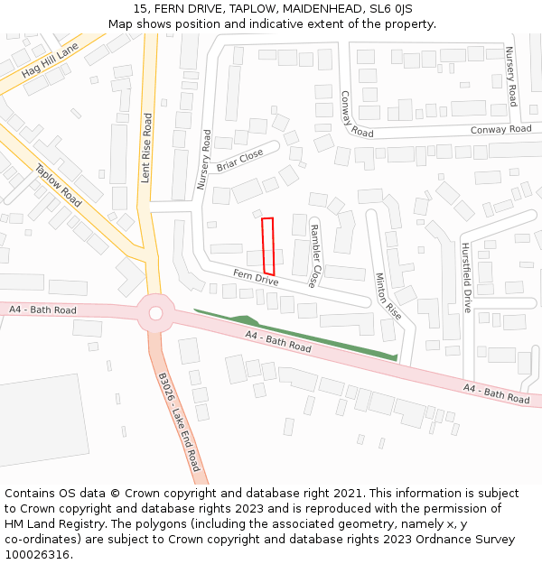 15, FERN DRIVE, TAPLOW, MAIDENHEAD, SL6 0JS: Location map and indicative extent of plot